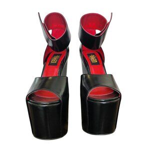 Kat Von D Destroyer 8 Inch Goth Black Peep Toe/Chunky Platform Heels Size 8